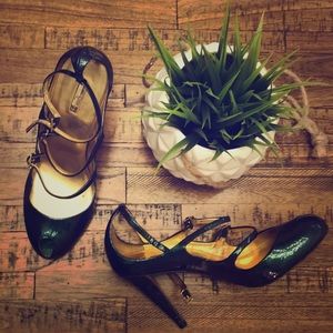 Open toe high heel shoes